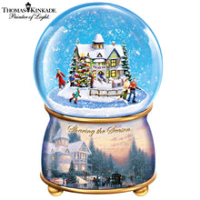 Load image into Gallery viewer, The Bradford Exchange Sharing the Season Thomas Kinkade Holidays in Motion Snowglobe Collection Issue # 2 Hand-Painted Rotating Sculptural Christmas decoration 5.75-inches
