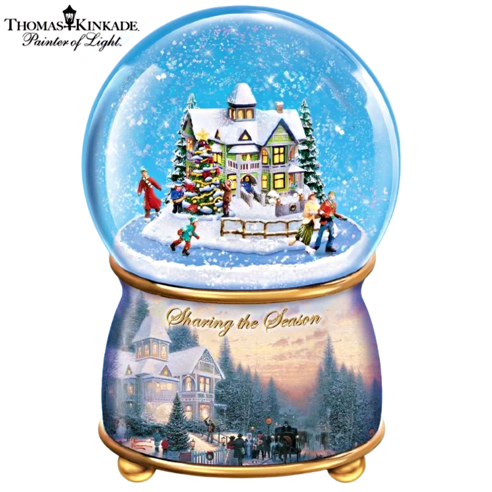 The Bradford Exchange Sharing the Season Thomas Kinkade Holidays in Motion Snowglobe Collection Issue # 2 Hand-Painted Rotating Sculptural Christmas decoration 5.75-inches