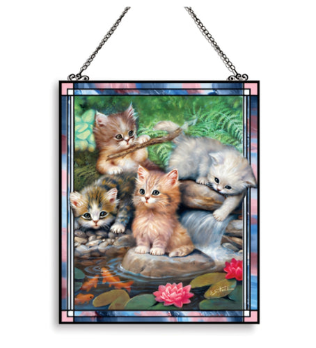 The Bradford Exchange Lily Pond Adventures Playful Kittens Suncatcher Collection Issue #1 Kitten artwork by Jurgen Scholz 7 1/2-inches - RCE Global Solutions