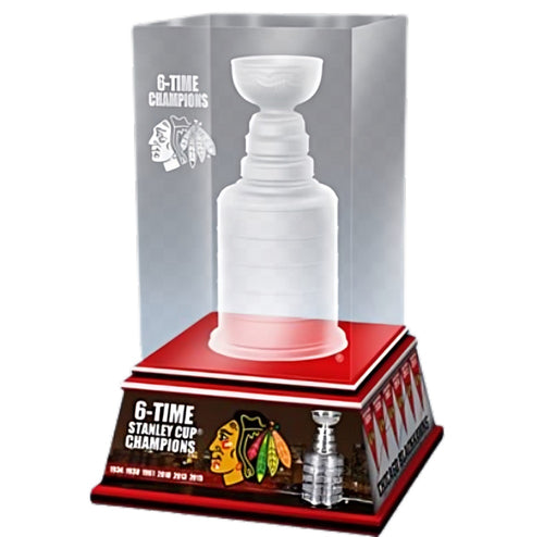 The Hamilton Collection Blackhawks Stanley Cup NHL Laser Etched Block Sculpture with Solid Glass and 3D Image 6-inches