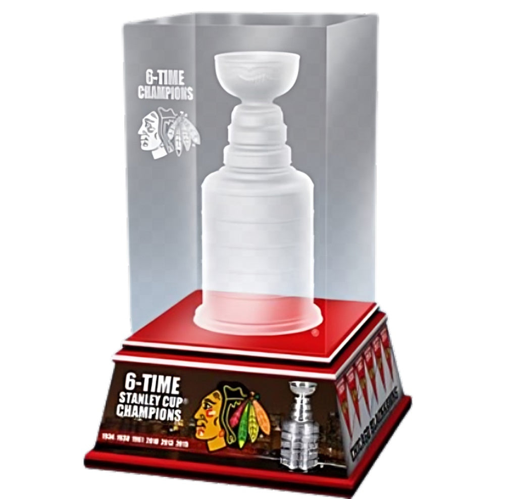 The Hamilton Collection Blackhawks Stanley Cup NHL Laser Etched Block Sculpture with Solid Glass and 3D Image 6-inches - RCE Global Solutions