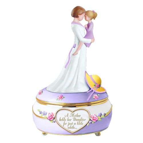The Bradford Exchange A Mother's Embrace Music Box Handcrafted Heirloom Porcelain® with Raised-relief Flowers and 22K Gold Accents Sculpted Mother and Daughter Figurine Plays 