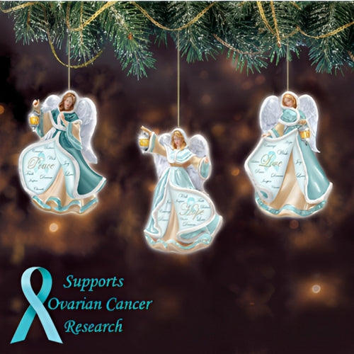 The Bradford Exchange Angels Ornaments for Ovarian Cancer Awareness Set of 3 Sculpted and Hand-painted 3.5-inches - RCE Global Solutions