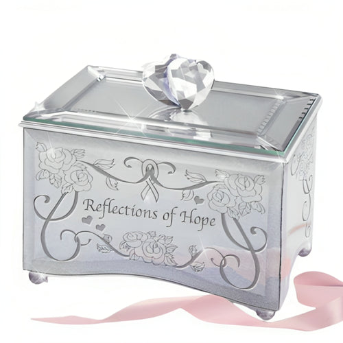 The Bradford Exchange Reflections of Hope Mirrored Music Box Breast Cancer Support Limited Edition Handcrafted Mirrored Glass with Elegant Etching Plays 