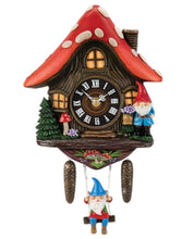 Load image into Gallery viewer, The Bradford Exchange Gnome Cottage Bavarian-Inspired Sculpted Wall Clock Handcrafted Enchanted Woodland Cuckoo Clock with Swinging Gnome &amp; Pine Cone Weights Quartz Movement 14-Inches
