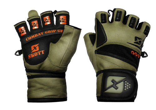 Skott Tactical Green Weightlifting Gloves Military Style Gym with Wrist Wrap Support Anti-Slip Gel Grip Flexible Finger Protection Durable Training Best Body Building Fitness and Exercise Accessories Unisex
