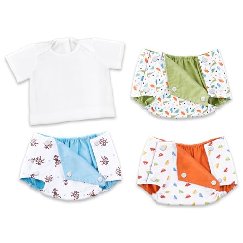 The Ashton-Drake Galleries Boy Reversible Diaper Covers and T-Shirt Baby Doll Accessory Set Featuring Dinosaur, Monkey & Car Print - RCE Global Solutions