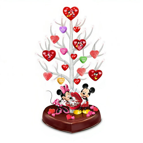 The Bradford Exchange Disney The Sweetest Time of Year Tabletop Tree Handcrafted Disney Decor with Illumination, Character Ornaments & Mickey & Minnie Sweethearts 13-Inches - RCE Global Solutions