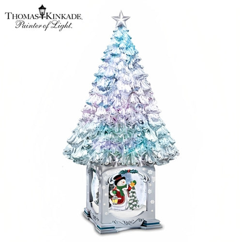 The Bradford Exchange Thomas Kinkade Illuminated Musical Christmas Tree Snowman Snow Globe Magic of the Season Decoration  with Color Changing Lights and 8 Carol Melodies 13