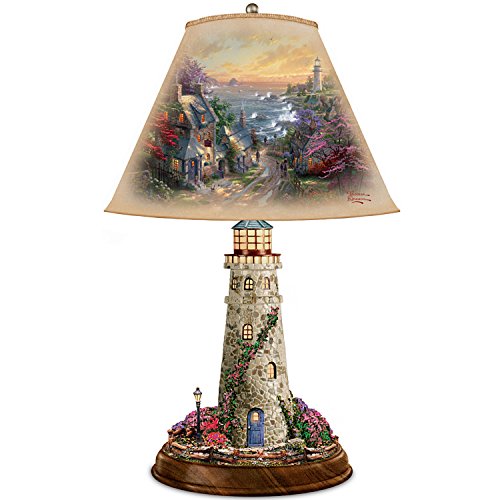 Thomas Kinkade Lamp with The Village Lighthouse Artwork On Shade and Lighthouse Base by The Bradford Exchange - RCE Global Solutions