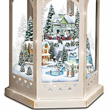 Load image into Gallery viewer, The Bradford Exchange Thomas Kinkade Winter Wonderful Christmas Decor Lantern With Revolving Snowflake Sparkle Light 6 Sided Glass Panel Viewing with Fully Dimensional Holiday Village 17&quot;-Inches - RCE Global Solutions
