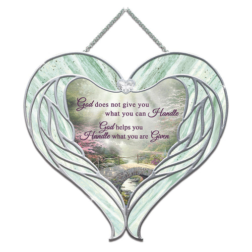 The Bradford Exchange Hope Shines Through Suncatcher from Heavenly Messengers Collection Hand-Applied Bridge of Faith Artwork on Genuine Glass with Silvery Raised-Relief Angel Wings Includes Hanging Chain by Thomas Kinkade 6