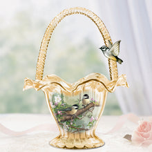 Load image into Gallery viewer, The Bradford Exchange Chickadee Chorus Issue #2 Songbird Art Hand-Blown Glass Bowl Basket by James Hautman 7.5-inches - RCE Global Solutions
