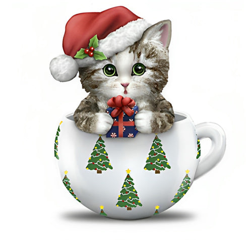 The Hamilton Collection Deck The Paws Meow-y Christmas Cups Figurine Collection Issue #1 Hand Carfted & Hand Painted Porcelain Like Finish Christmas Decoration Cat Figurine by Kayomi Harai 10-inches - RCE Global Solutions