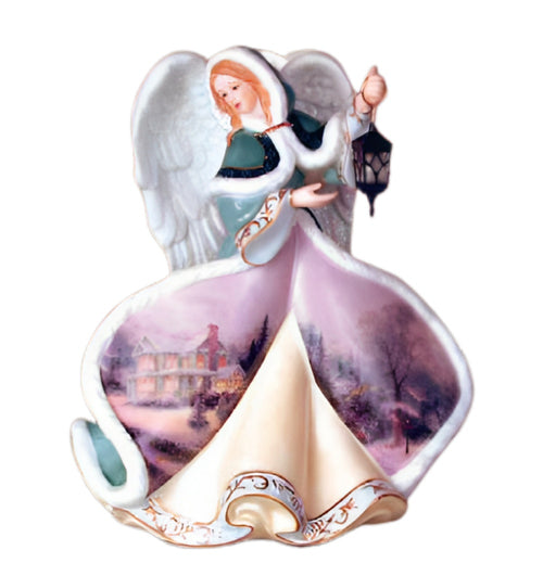 The Bradford Exchange Winter Angels of Light Collection Issue #6 Angel of Joy Illuminated Sculpture Art on Porcelain Angel by Thomas Kinkade 8-Inches