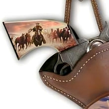 Load image into Gallery viewer, The Bradford Exchange John Wayne Western Replica Pistol Wall Décor Art Issue #13: Western Grit Sculpture Hand-painted with Leather Straps 12-inches
