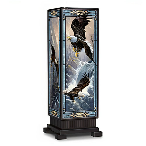 The Bradford Exchange Masters Of The Sky Rectangular Stained-Glass Eagle Art Lamp by Ted Blaylock 14-inches - RCE Global Solutions