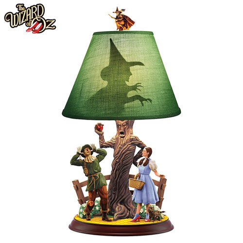 The Bradford Exchange The Wizard of OZ We're Not in Kansas Anymore Dorothy Toto Scarecrow Lamp with Sculpted Haunted Forest Scene Yellowbrick Road and Wicked Witch Silhouette and Finial 18
