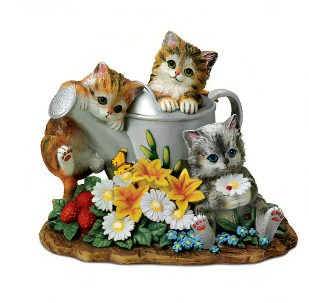 The Bradford Exchange Summers Sunny Flowers Seasons in the Garden Sculpture Collection Issue #2 Lifelike Kittens Hand Painted & Hand Crafted Sculpture by Kayomi Harai 7-inches - RCE Global Solutions