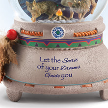 Load image into Gallery viewer, The Bradford Exchange Mystical Dreams Illuminated Musical Glitter Globe Collection Issue #3 "Twilight Dreamer" Wolf Maiden Snow Globe Handcrafted Decor with LED Lights by Robin Koni 5-Inches
