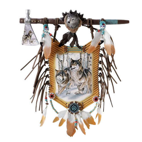 The Bradford Exchange Wild Sovereigns Spirit of the Wolf Native Spirit Wolf Wall Handcrafted Breastplate and Tomahawk Sculpture Native American-Inspired Design by Al Agnew 8