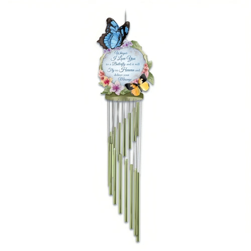 The Bradford Exchange Messenger to Heaven Wind Chime Whisper I Love You to a Butterfly Handcrafted Bereavement Wind Chimes with Unique Hand-Painted Floral Topper Soothing Melodic Sounds and UV-Coated for Outdoor Use by Lena Liu 4.5