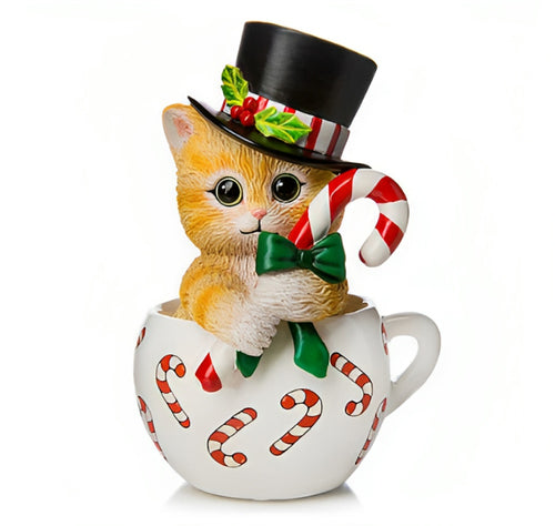 The Hamilton Collection Sugar Purr Lum Fairy Meow-y Christmas Cups Figurine Collection Issue #4 Hand Carfted & Hand Painted Porcelain Like Finish Christmas Decoration Cat Figurine by Kayomi Harai 10-inches - RCE Global Solutions