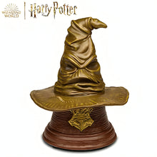 Load image into Gallery viewer, The Hamilton Collection HARRY POTTER SORTING HAT Sculpture with Movie Voice Illuminated House Crest Projection and Wood-Look Base Magical Wizarding World Collectible 6.75&quot; W x 8&quot; H x 6.75&quot; D - RCE Global Solutions
