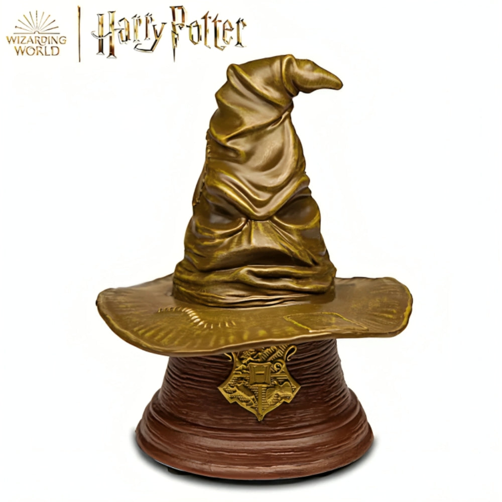 The Hamilton Collection HARRY POTTER SORTING HAT Sculpture with Movie Voice Illuminated House Crest Projection and Wood-Look Base Magical Wizarding World Collectible 6.75