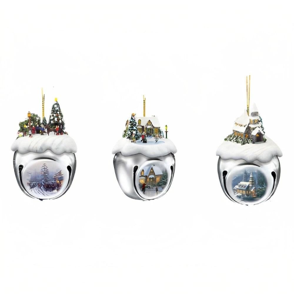 The Ashton-Drake Galleries Winter Sleigh Bells #18 Ornament Collection Set of 3 Christmas Decoration by Thomas Kinkade 3-inches - RCE Global Solutions