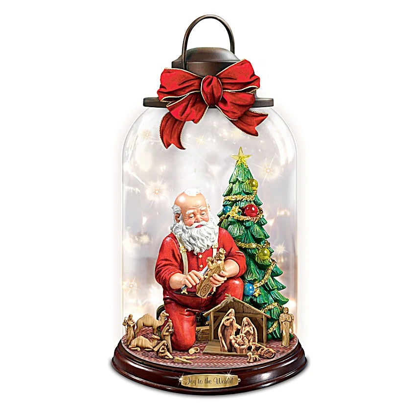 The Bradford Exchange Thomas Kinkade Joy To The World Santa Claus Christmas Tree Lantern Decoration With Lights and Voice Narration Telling The Nativity Story Hand Crafted 9