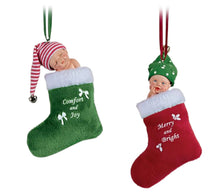 Load image into Gallery viewer, The Ashton-Drake Galleries Holiday Jingle Bell Ornament Collection Issue #1: &#39;Red &amp; Green Baby Ornament&#39; Handcrafted Baby Christmas Decorations by Sherry Rawn 4-inches
