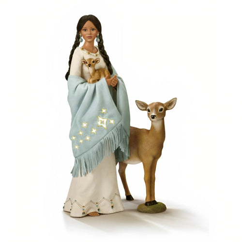 The Ashton-Drake Galleries Dyani Deer Maiden of The Morning Star Native American Poseable Portrait Doll with Deer Figures and Hand Sewn Beaded Illuminated LED Shawl 21