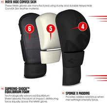 Load image into Gallery viewer, RDX MMA Hybrid Sparring Gloves, Maya Hide Leather, Ventilated Open Palm, Padded Mitts for Kickboxing, Muay Thai, Bag &amp; Pad Training for Men, Small
