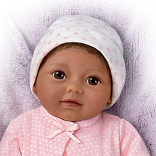 Load image into Gallery viewer, The Ashton-Drake Galleries Little Kiara Lifelike Realistic African American Black Baby Girl Doll with Hand Rooted Hair Fully Poseable Cuddly Bean Bag Body and Soft RealTouch® Vinyl Skin 10&quot;-Inches - RCE Global Solutions
