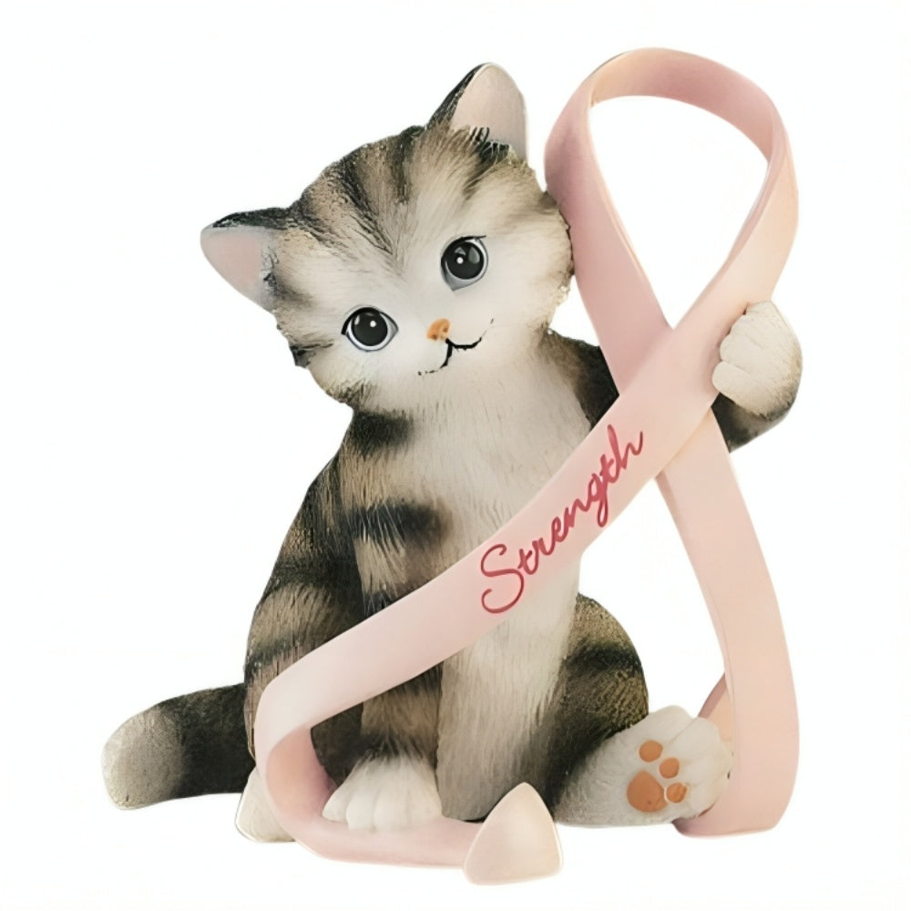 The Hamilton Collection Ribbons of Purr-fect Hope Collection Issue #4: Sleek Strength Heartwarming Cat Lovers Handcrafted Resin Kitten Collectible With Pink Ribbon Inspirational Sentiment Breast Cancer Donation Tribute Figurine 2 1/2-inches