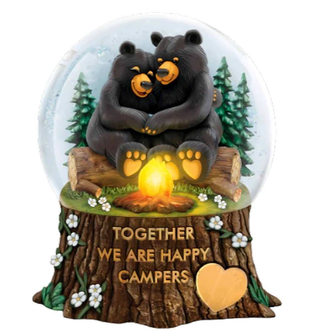 The Bradford Exchange Happy Campers Non Persanliz Together We Are Happy Campers Glitter Globe Hand-Painted Romantic Bears Illuminated Glass Globe 5.5-inches - RCE Global Solutions