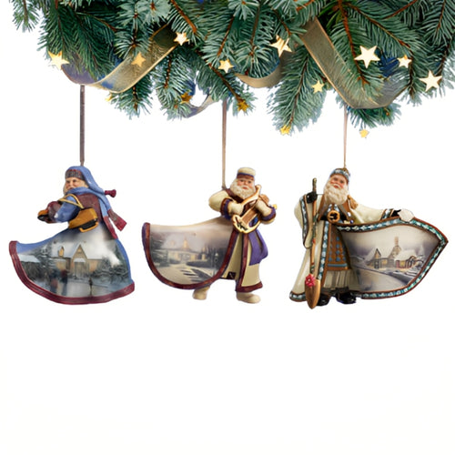 The Ashton-Drake Galleries Victorian Winter Scenes Santas Ornament Collection Issue #6 Painter of Light Artistry Christmas Decoration Set of 3 by Thomas Kinkade 4-inches
