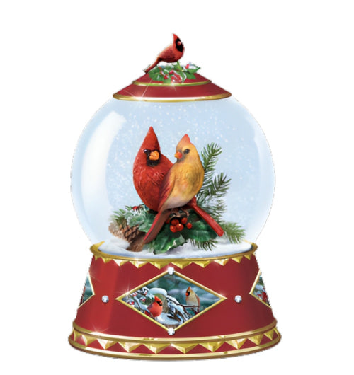 The Bradford Exchange Winter's Tiny Treasures Snow Globe Hand-Cast & Hand-Painted Sculpture of Cardinals in a Real Glass Snow Globe with Music by Bradley Jackson 5.5-Inches