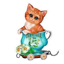 Load image into Gallery viewer, The Hamilton Collection Cam Meow Mil Tea Cute-Tea Express Cat Figurine Collection Issue #2 Handcrafted and Hand Painted by Kayomi Harai 3.5-inches
