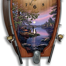 Load image into Gallery viewer, The Bradford Exchange James Meger Lakeside Memories Sculpted Fishing Art Wall Clock - RCE Global Solutions
