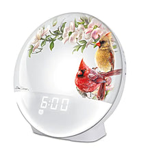 Load image into Gallery viewer, The Bradford Exchange Morning Cardinals Natural Sunrise Alarm Clock Wake-Up Light FM Radio and Nature Sounds by Dona Gelsinger 7-inches
