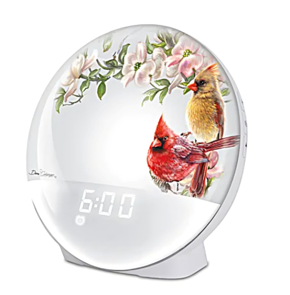 The Bradford Exchange Morning Cardinals Natural Sunrise Alarm Clock Wake-Up Light FM Radio and Nature Sounds by Dona Gelsinger 7-inches