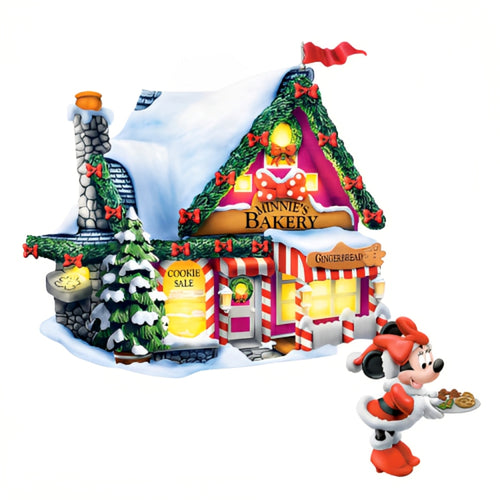 The Bradford Exchange Minnie's Bakery Disney Mickey & Friends Very Merry Holiday Village Collection Issue #2 Christmas Decoration Handcrafted with Illuminated LED Lighting 5" to 5.5" Figurine 3.25-inches