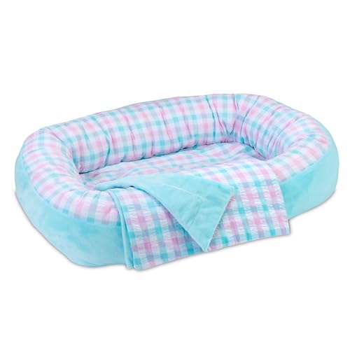 The Ashton-Drake Galleries Reversible Solid & Plaid Bassinet Baby Doll Accessory with A Matching Blanket - RCE Global Solutions