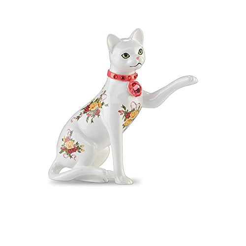 The Hamilton Collection Paws of Elegance Rose Flower Patterned Cat Figurine with Swarovski Crystal Collar 6.5