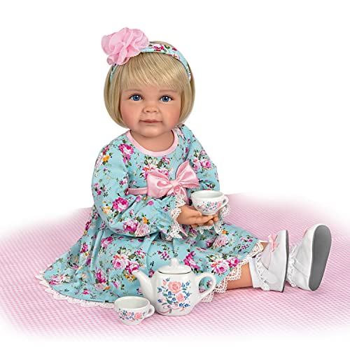 The Ashton-Drake Galleries So Truly Real Tea for Two Toddler Girl Doll Featuring A Finely Tailored Floral Ensemble and Comes with A 3-Piece Porcelain Tea Set and Picnic Blanket - RCE Global Solutions