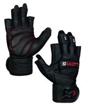 Load image into Gallery viewer, Skott Dark Predator Weightlifting Gloves Genuine Leather Gym Gloves with Double Wrist Support Padded Palm 3D Heavy Duty Training Best Body Building Fitness and Exercise Accessories Unisex

