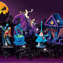 Load image into Gallery viewer, The Bradford Exchange Disney Hawthorne Village Division The Nightmare Before Christmas Illuminated Blacklight Garland Collection Issue #1 Jack&#39;s House with Jack Skellington and Sally Dual Figurine 6.75&quot; H Sculpture, 4.25&quot; H Figurine - RCE Global Solutions
