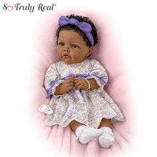 Load image into Gallery viewer, The Ashton-Drake Galleries So Truly Real All God&#39;s Grace in One Tiny Face Lifelike Baby Doll with A Cross Bracelet and Featuring A Purple-Accented Dress 20-inches - RCE Global Solutions
